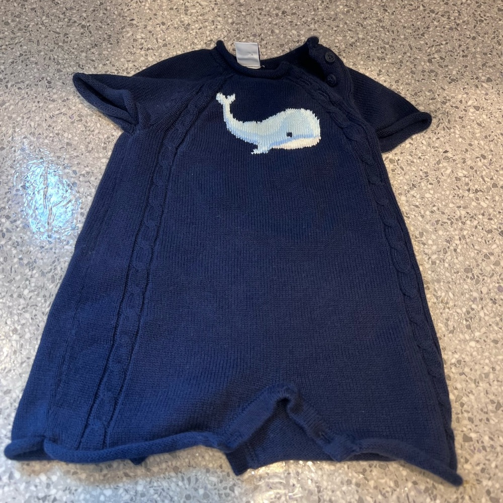 Janie and Jack Navy Knit Romper with White Whale